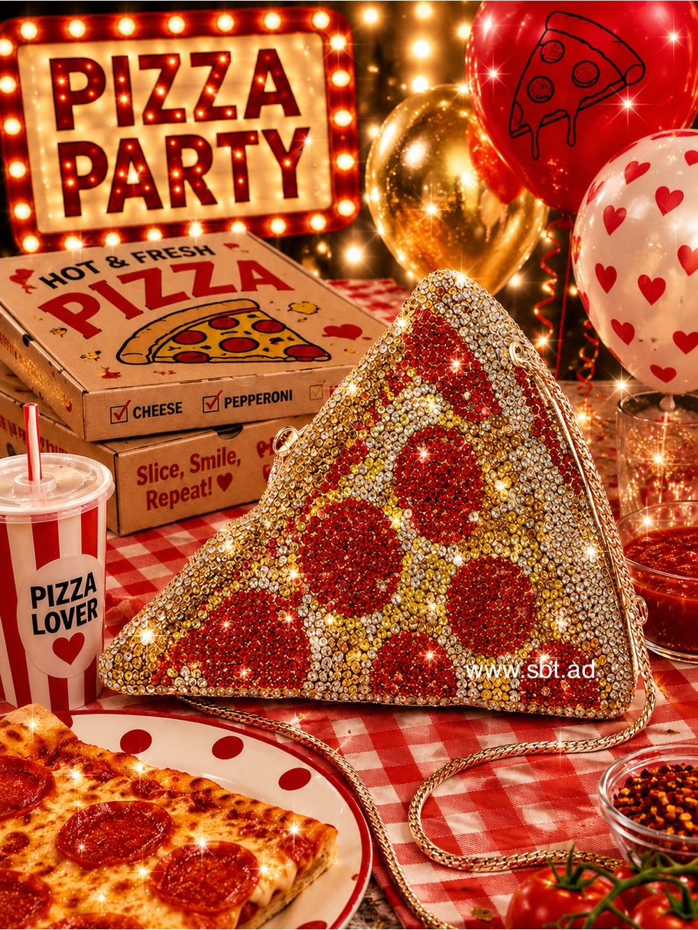 NWT Pizza Purse Made With Sparkling Bling Swarovski Crystal Rhinestones +Gift